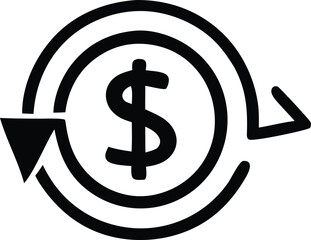 Circular arrow symbolizing financial cycle around a dollar sign representing money flow and exchange