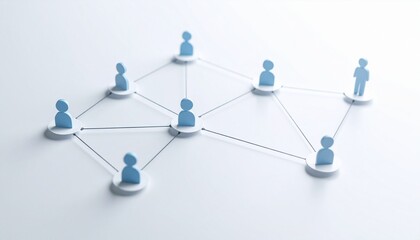Simple background, connection network with doll icons connected to each other with thin lines