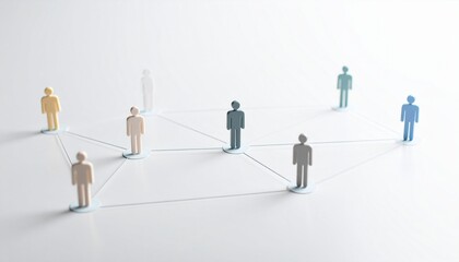 Simple background, connection network with doll icons connected to each other with thin lines