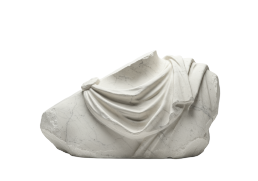 transparent marble sculpture fragment, artfully broken, suggesting a classical human jawline, smooth elegant lines, isolated on a bright minimalist studio background, serene and sophisticated