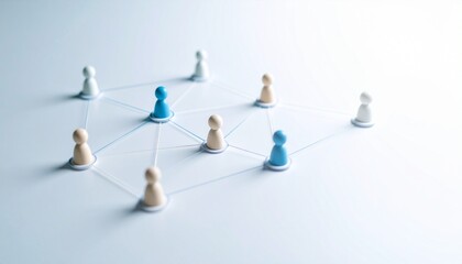 Simple background, connection network with doll icons connected to each other with thin lines