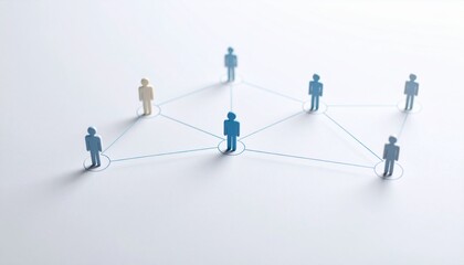 Simple background, connection network with doll icons connected to each other with thin lines