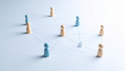 Simple background, connection network with doll icons connected to each other with thin lines