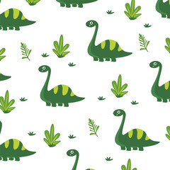 green dinosaur brontosaurus cute cartoon vector seamless pattern design for kids apparel fullprint fabric