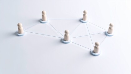 Simple background, connection network with doll icons connected to each other with thin lines