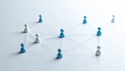 Simple background, connection network with doll icons connected to each other with thin lines