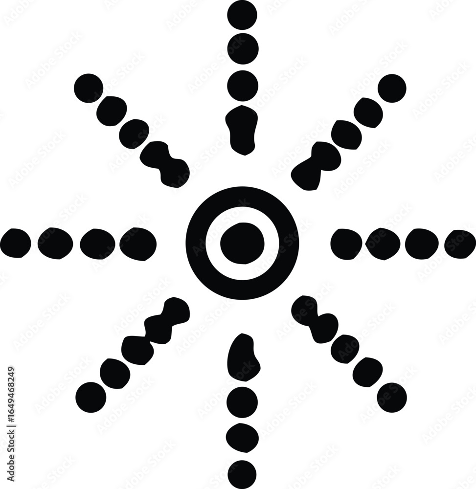 Poster abstract radial pattern featuring concentric circles and emitting dot lines on a white background