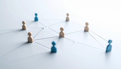 Simple background, connection network with doll icons connected to each other with thin lines