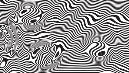 Abstract black and white wavy lines pattern creates a mesmerizing optical illusion effect