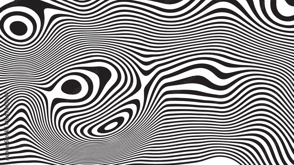 Aufkleber abstract black and white op art pattern with swirling lines and concentric circles creating a psyche