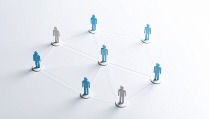 Simple background, connection network with doll icons connected to each other with thin lines