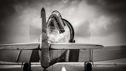 historical fighter plane taxiing to the runway