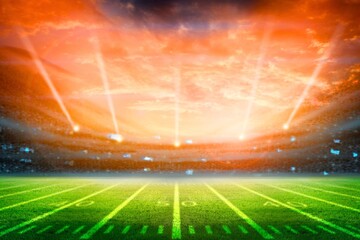 Football field, football stadium spotlight American football background