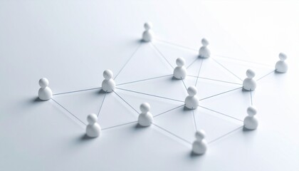 Simple background, connection network with doll icons connected to each other with thin lines