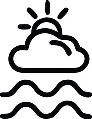 Stylized icon depicting a sunny day with clouds over wavy water representing weather and nature