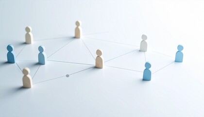 Simple background, connection network with doll icons connected to each other with thin lines