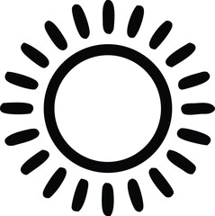 Simple hand drawn black and white icon of a stylized sun with rays radiating outward