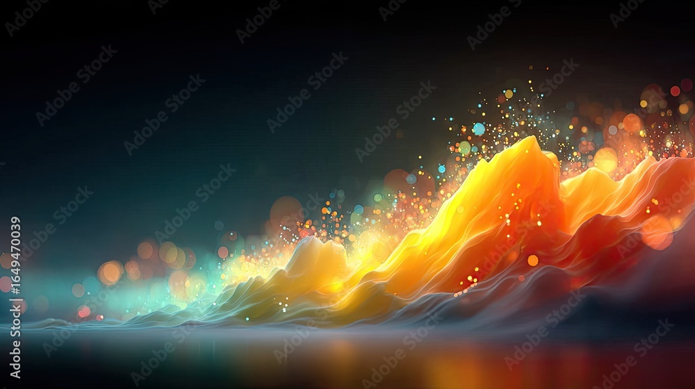 Poster digital graph with upward trends and glowing elements visualizing goal tracking and business growth 