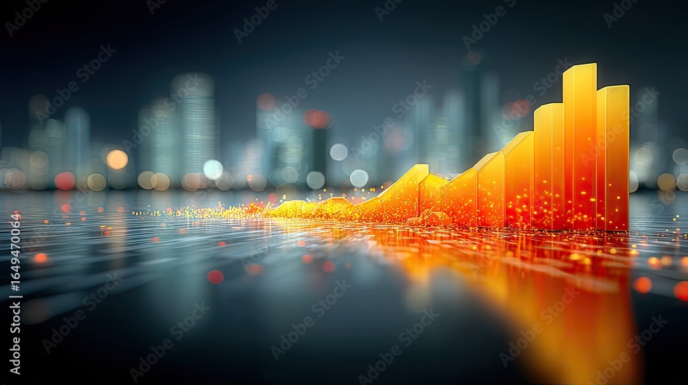 Poster digital graph with upward trends and glowing elements visualizing goal tracking and business growth 
