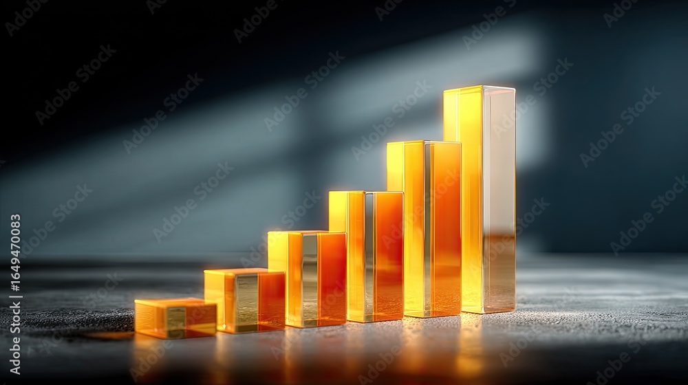 Poster digital graph with upward trends and glowing elements visualizing goal tracking and business growth 