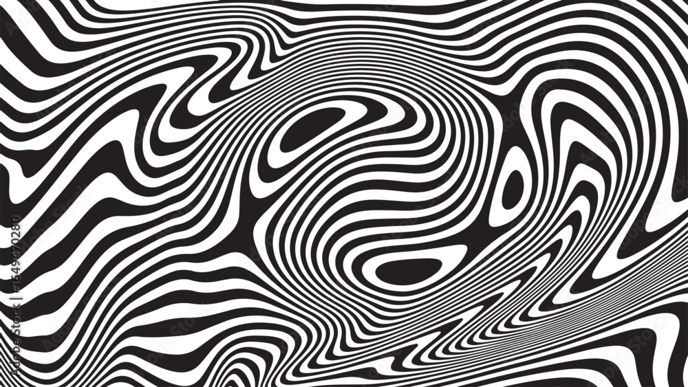 Aufkleber captivating black and white abstract design features a dynamic interplay of curved lines creating an