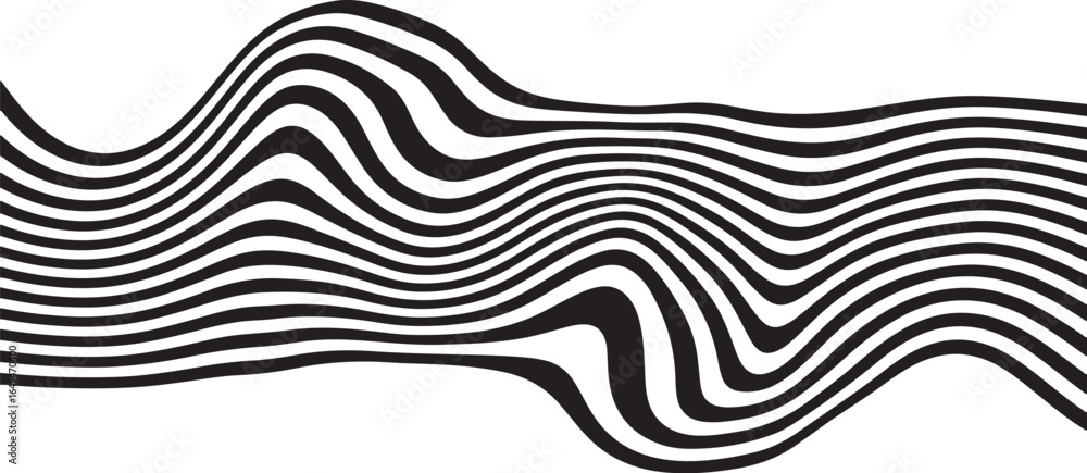 Aufkleber dynamic black and white abstract pattern features flowing, wavy lines composed of parallel stripes t