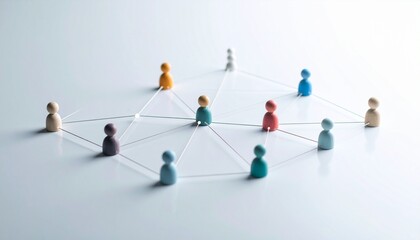 Simple background, connection network with doll icons connected to each other with thin lines