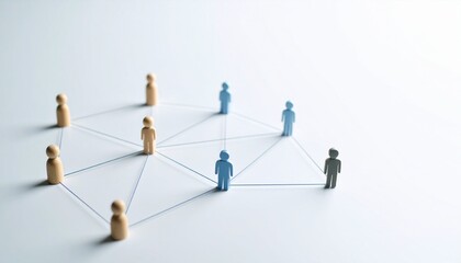 Simple background, connection network with doll icons connected to each other with thin lines