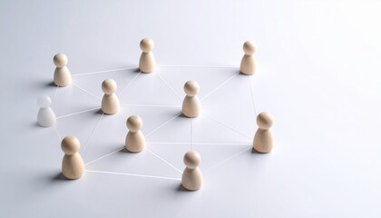 Simple background, connection network with doll icons connected to each other with thin lines