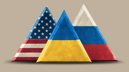Geopolitical tensions usa ukraine and russia flags digital art neutral background symbolism