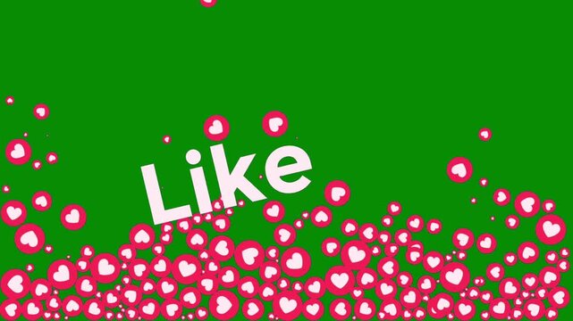 Social Media 'Like' and Floating Heart Icons Animation on Green Screen

