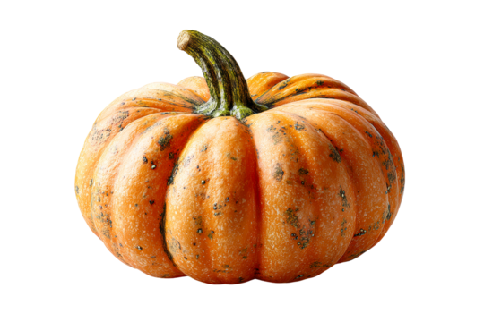 Vibrant pumpkin with ribbed texture and green stem