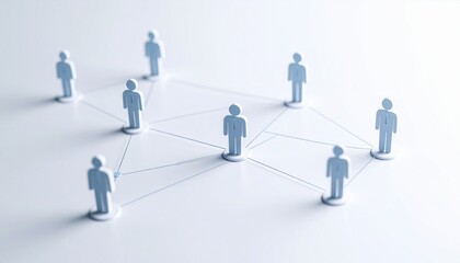 Simple background, connection network with doll icons connected to each other with thin lines