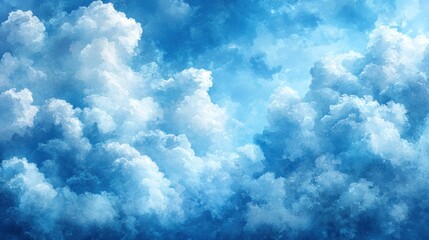 Fototapeta premium A Luminous Digital Watercolor Painting of Majestic Clouds in a Deep Blue Sky.