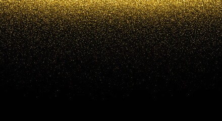 Elegant gold glitter particles descending on black background with soft bokeh lights creating luxurious festive celebration atmosphere