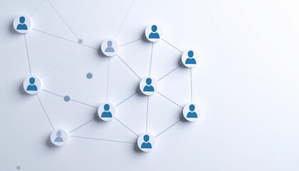 Simple background, connection network with doll icons connected to each other with thin lines