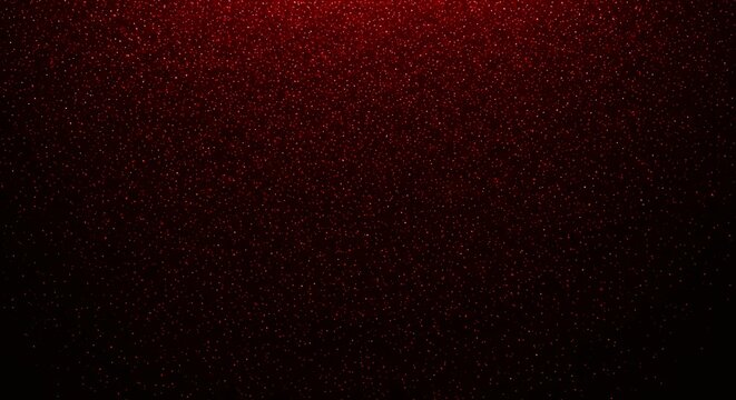 Deep red glitter sparkle background with scattered bokeh lights creating atmospheric gradient from center to edges, moody celebration texture