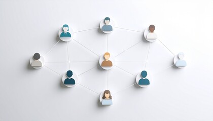 Simple background, connection network with doll icons connected to each other with thin lines