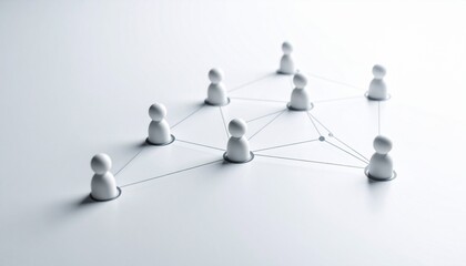 Simple background, connection network with doll icons connected to each other with thin lines