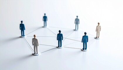 Simple background, connection network with doll icons connected to each other with thin lines