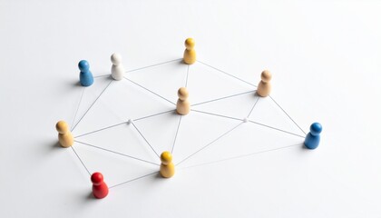 Simple background, connection network with doll icons connected to each other with thin lines