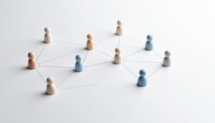 Simple background, connection network with doll icons connected to each other with thin lines