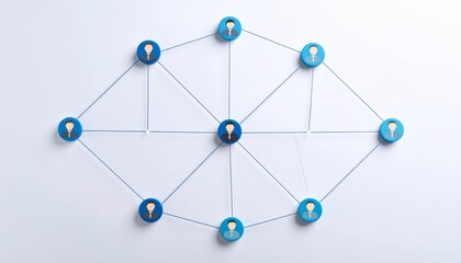 Simple background, connection network with doll icons connected to each other with thin lines