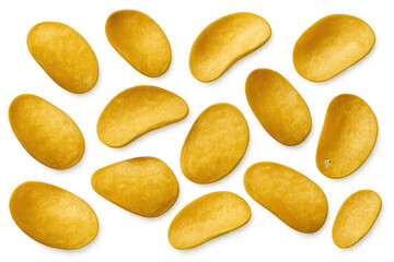 Obraz premium Tasty potato chips falling against a transparent background, perfect for food-related projects