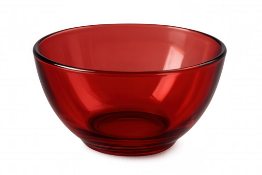 Transparent-backed red glass bowl highlighting culinary presentation and design elements