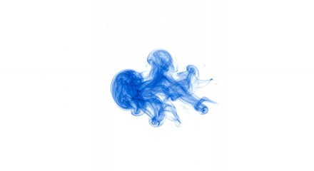 Fototapeta premium Abstract blue ink cloud diffusing in water creating organic jellyfish-like formation on white background for creative design concepts