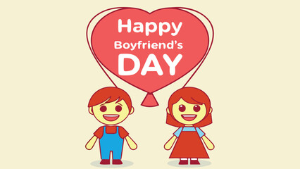 Naklejka premium Happy Boyfriends Day with cartoon couple and heart balloon love