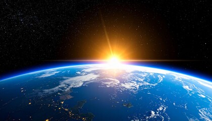 Fototapeta premium Blue Earth and the floating sun seen from space