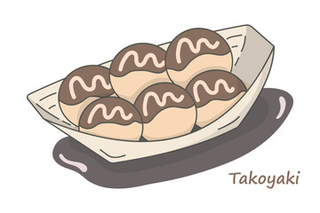 Cute yummy elements Japanese food of Takoyaki. Japanese street snacks from flour batter filled with diced octopus.
