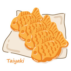 Taiyaki dessert of Japan. Dessert fish shape with red bean paste filling.